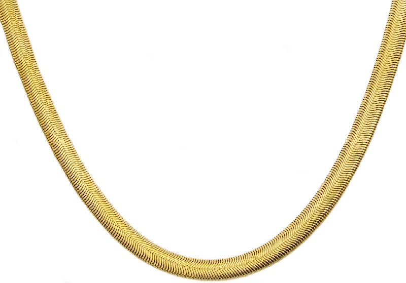 vintage necklace for women-Mens Gold Stainless Steel Flat Snake Link Chain Necklace