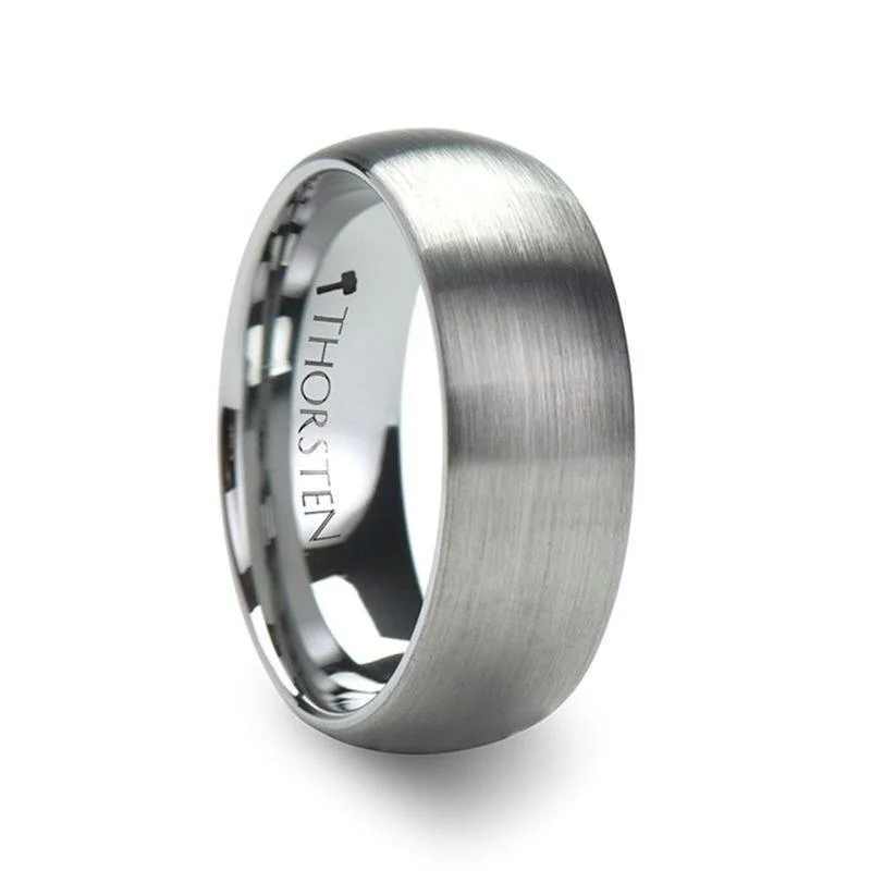 stackable engagement rings for women-PERSEUS Domed with Brushed Finish Tungsten Band - 2mm - 12mm