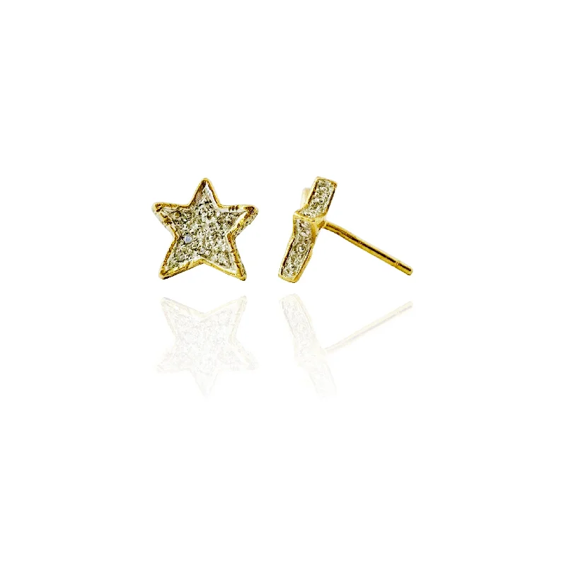 personalized earrings for women-Diamond Star Earrings (14K).