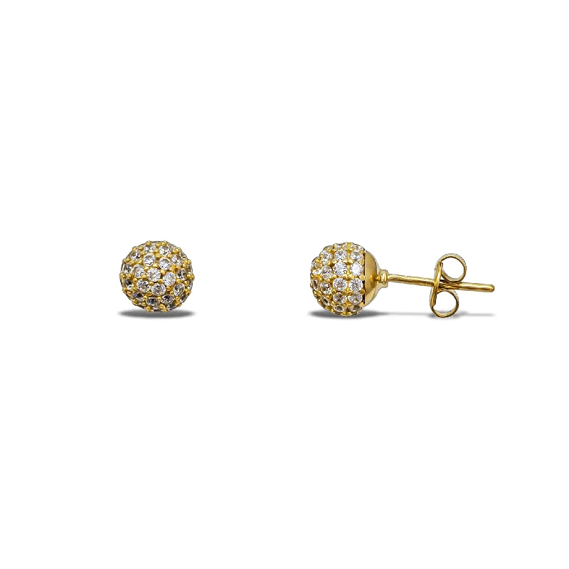 boho earrings for women-Zirconia Iced-Out Ball Stud Earrings (14K)