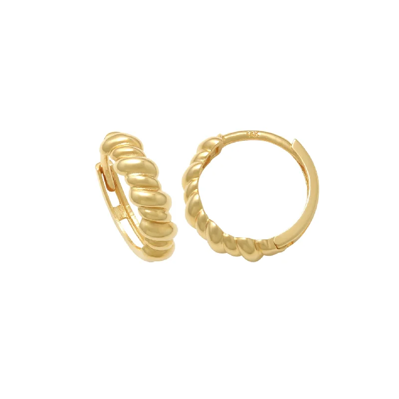 colorful earrings for women-Plain Twisted Huggie Earrings (14K)