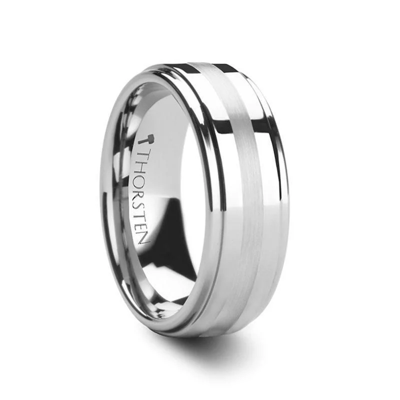 emerald cut engagement rings for women-HADRIAN Palladium Inlaid Raised Center Tungsten Carbide Ring - 6mm & 8mm