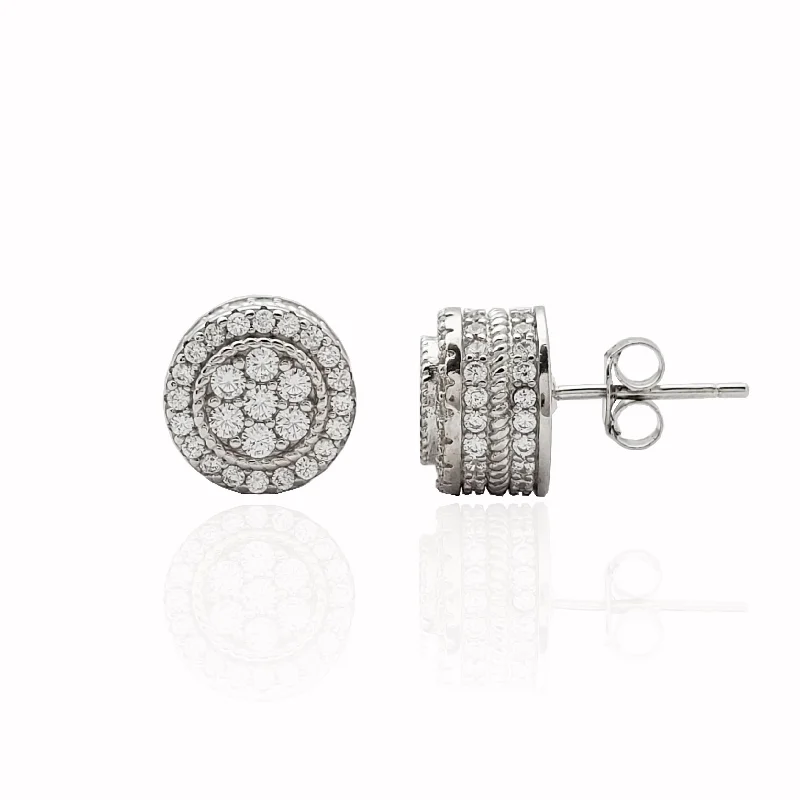 double hoop earrings for women-Iced-Out Gateau Stud Earrings (Silver)