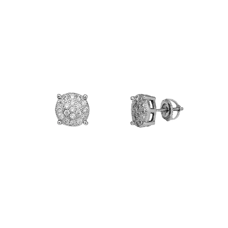 custom earrings for women-Zirconia Milgrain Round Stud Earrings (Silver)