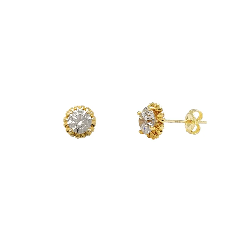 pearl drop earrings for women-CZ Solitaire Flower Stud Earrings (14K)