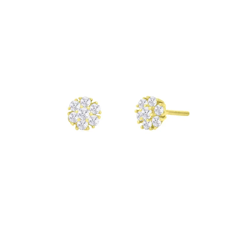 rose gold earrings for women-Diamond Flower Stud Earrings (14K)