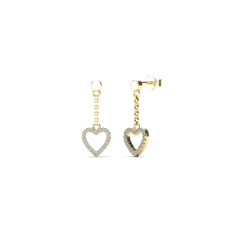 pearl earrings for women-Diamond Heart Dangling Earrings (14K)