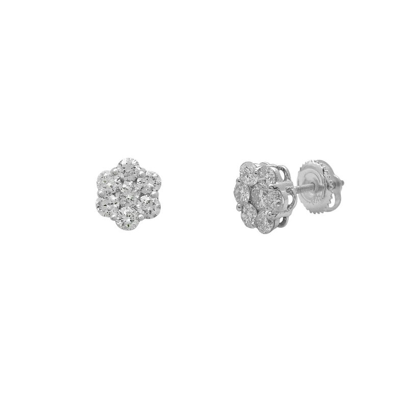 zodiac earrings for women-Diamond Cluster Honeycomb Stud Earrings (14K)