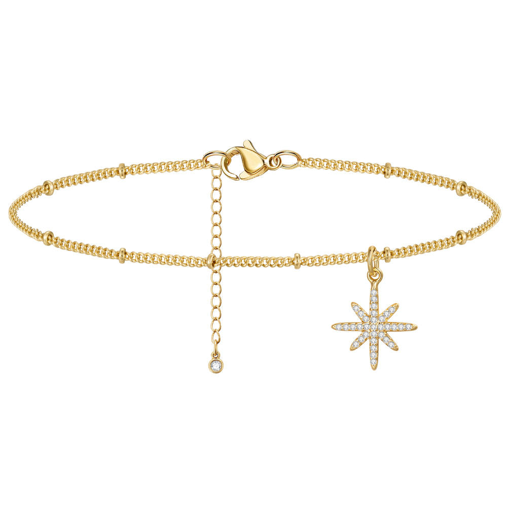 adjustable chain anklets for women-Dainty 14k Gold Plated Adjustable Anklets- Star