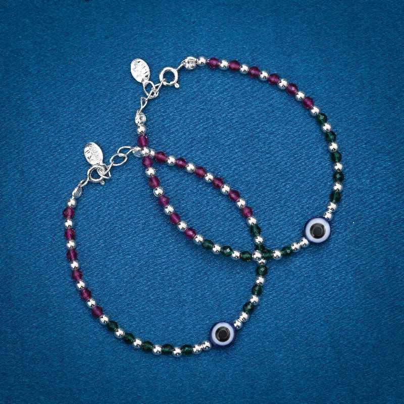 pearl anklets for women-Evil Eye Silver Anklets Set