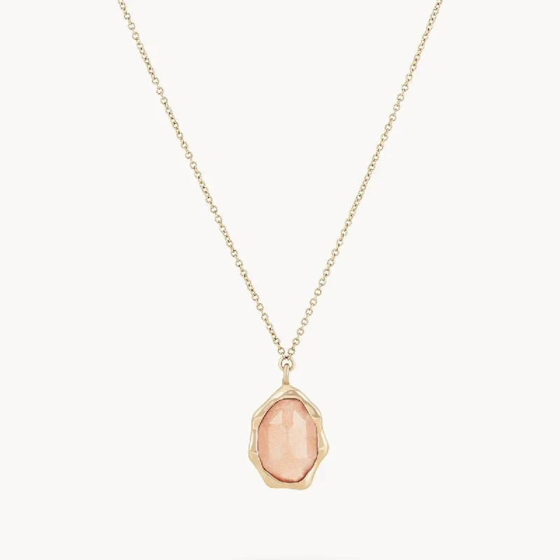 family necklace for women-peach moonstone mood necklace - 14k yellow gold