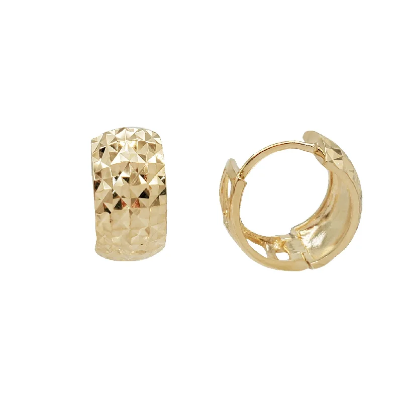 luxurious earrings for women-Diamond-Cut Huggie Earring (14K)