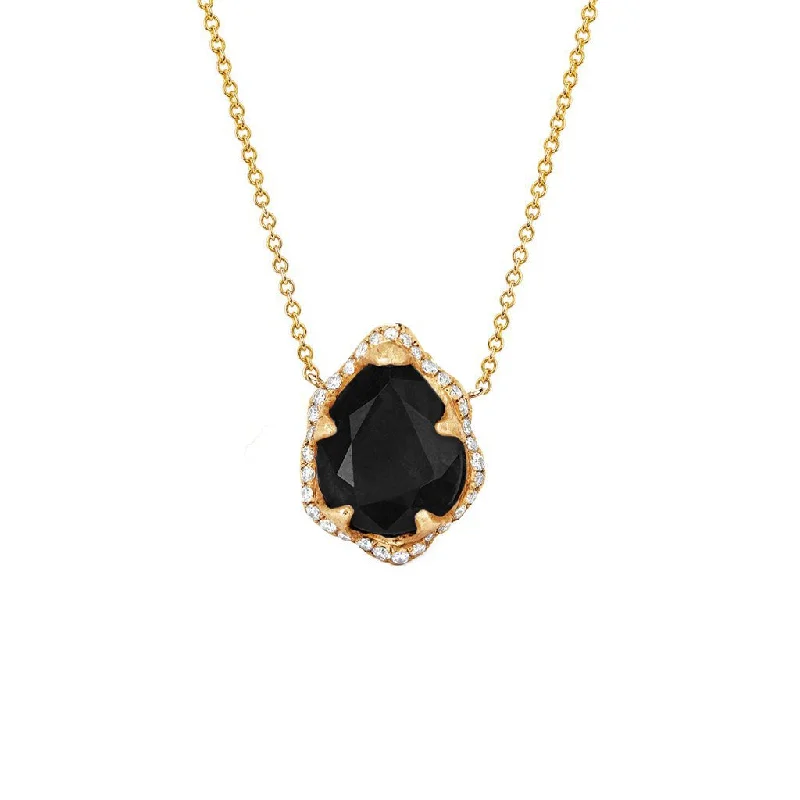 luxury necklace for women-Baby Queen Water Drop Onyx Necklace with Full Pavé Diamond Halo