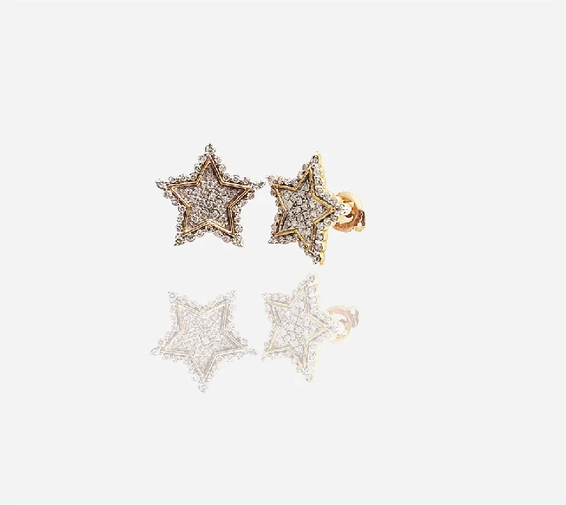 romantic earrings for women-Double Star Stud Diamond Earring (10K)