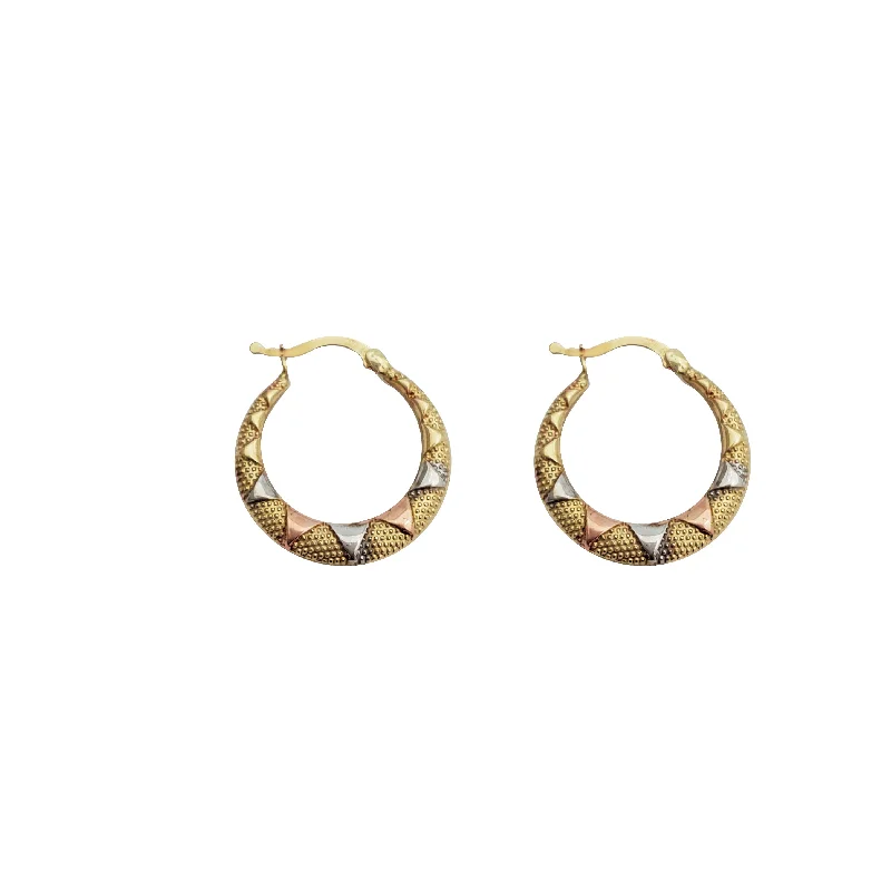 gold dangling earrings for women-Triangle Design Hoop Earrings (14K)