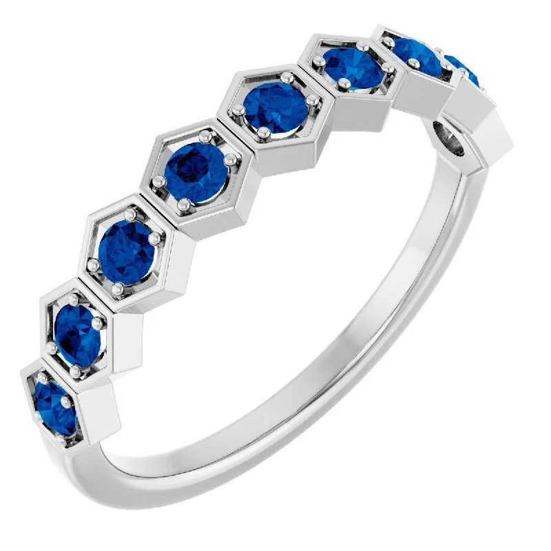 yellow gold engagement rings for women-Platinum Natural Blue Sapphire Stackable Ring