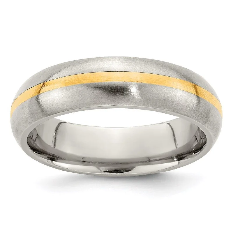 gold-plated engagement rings for women-Edward Mirell Titanium and 14K Yellow Gold Stripe Brushed 6mm Band