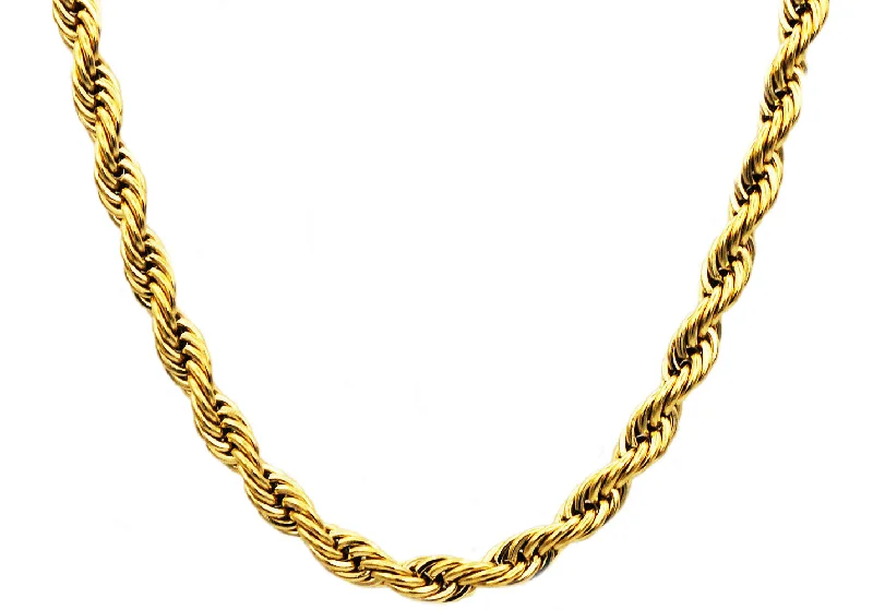 bar necklace for women-Mens Gold Stainless Steel Rope Chain Necklace