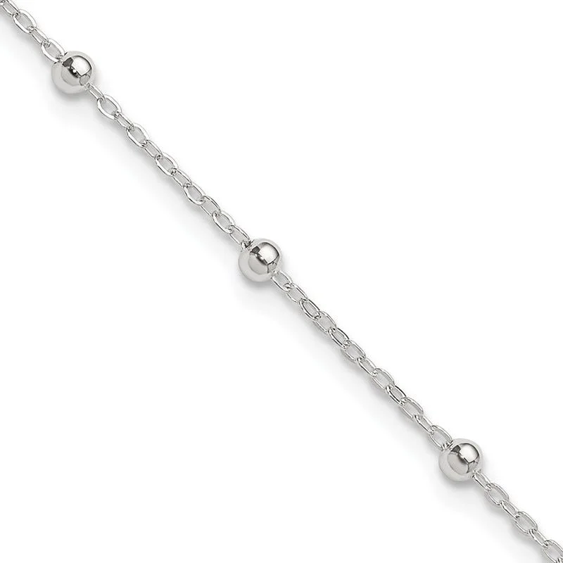 trendy ankle bracelets for women-Sterling Silver 1mm Beaded Chain 10in Plus 1in ext. Anklet