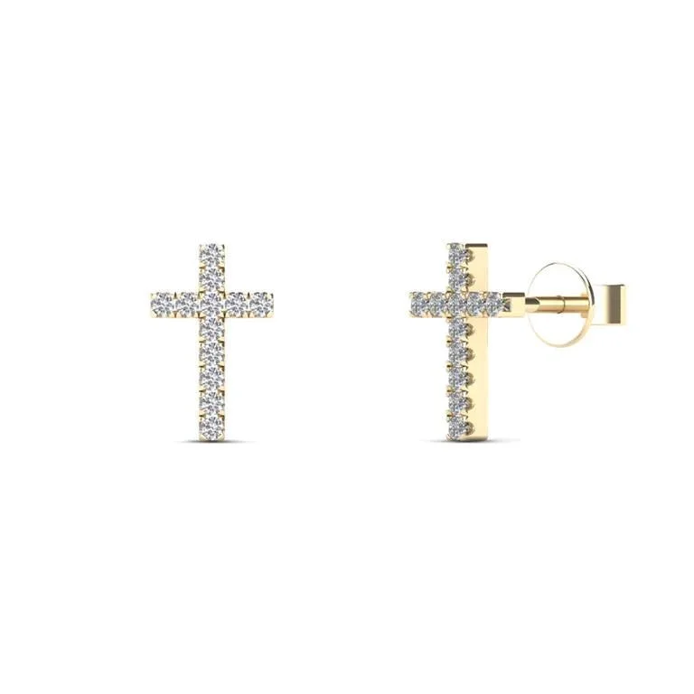 vintage earrings for women-Diamond Cross Stud Earrings (14K)