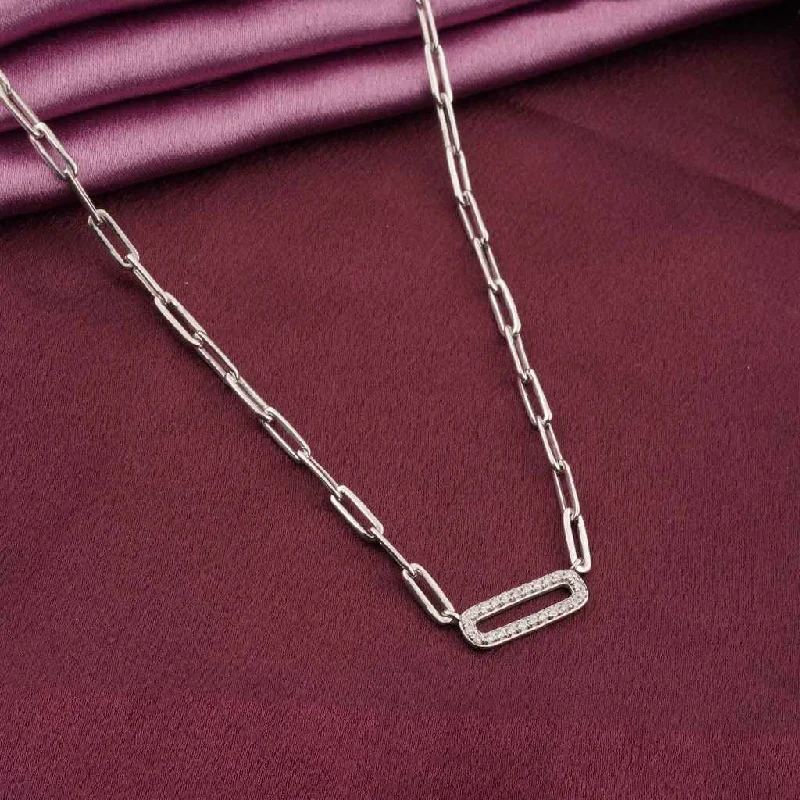 friendship necklace for women-Silver Paperclick Chain Zircon Necklace