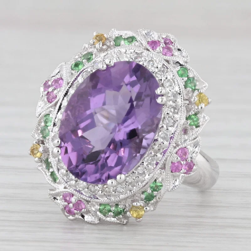 halo ring engagement rings for women-6.37ctw Amethyst Diamond Sapphire Garnet Ring 14k White Gold Sz 8 Cocktail Halo