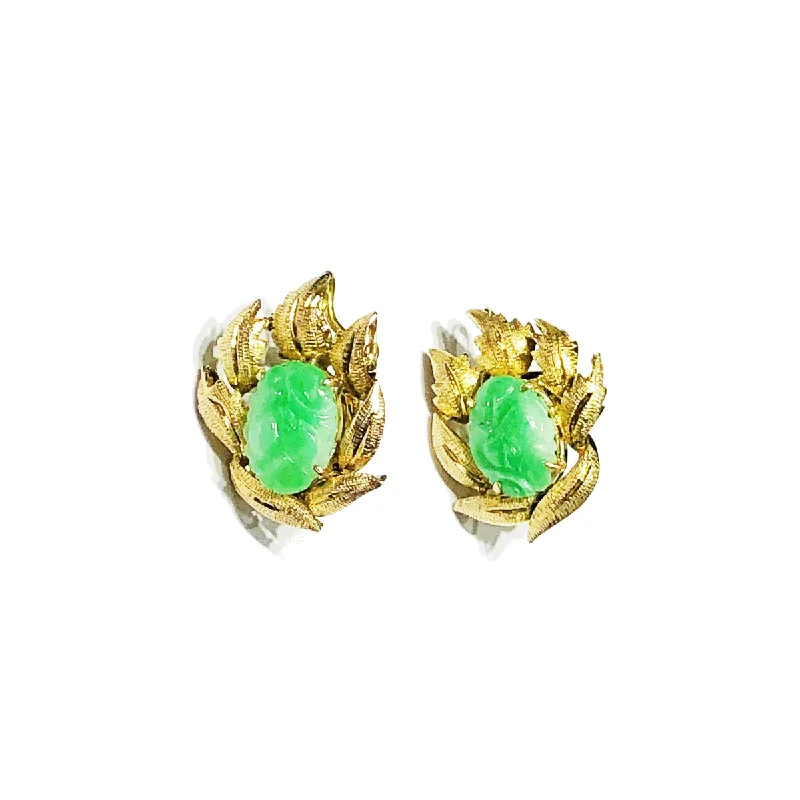 geometric earrings for women-Flame Leaf Jade Earring (18K)