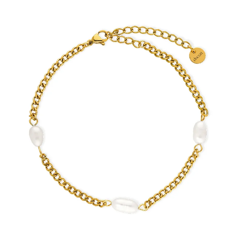 layered ankle chains for women-Pearl anklet gold