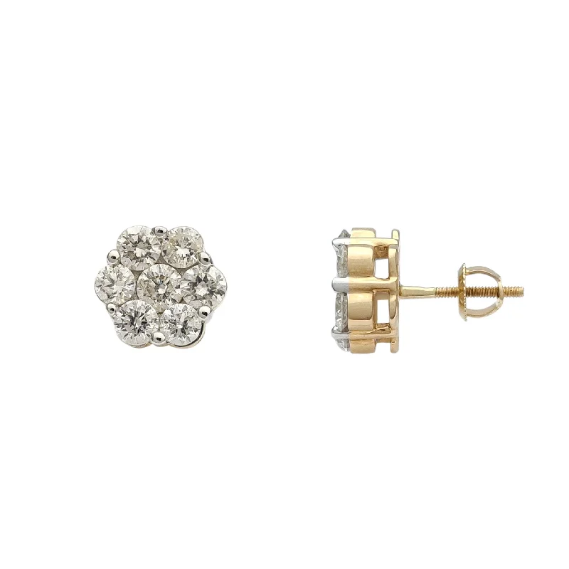 silver stud earrings for women-Diamond Honeycomb Stud Earrings (14K)