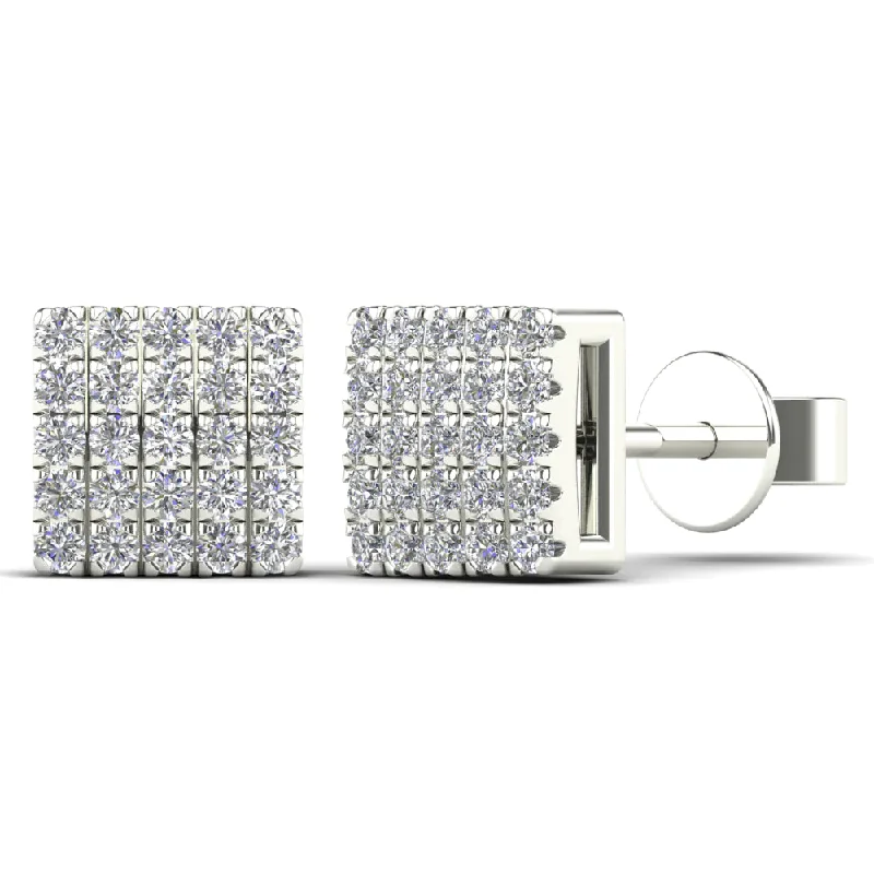 chain earrings for women-Diamond Square Stud Earrings (14K)