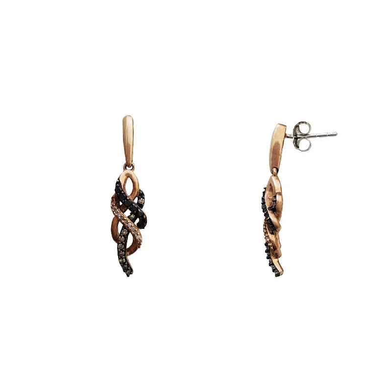 anniversary hoop earrings for women-Rose Gold Black Diamond Earrings (10K)