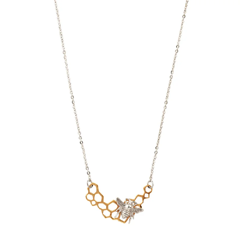 minimalist necklace for women-Honeycomb & Bee Necklace