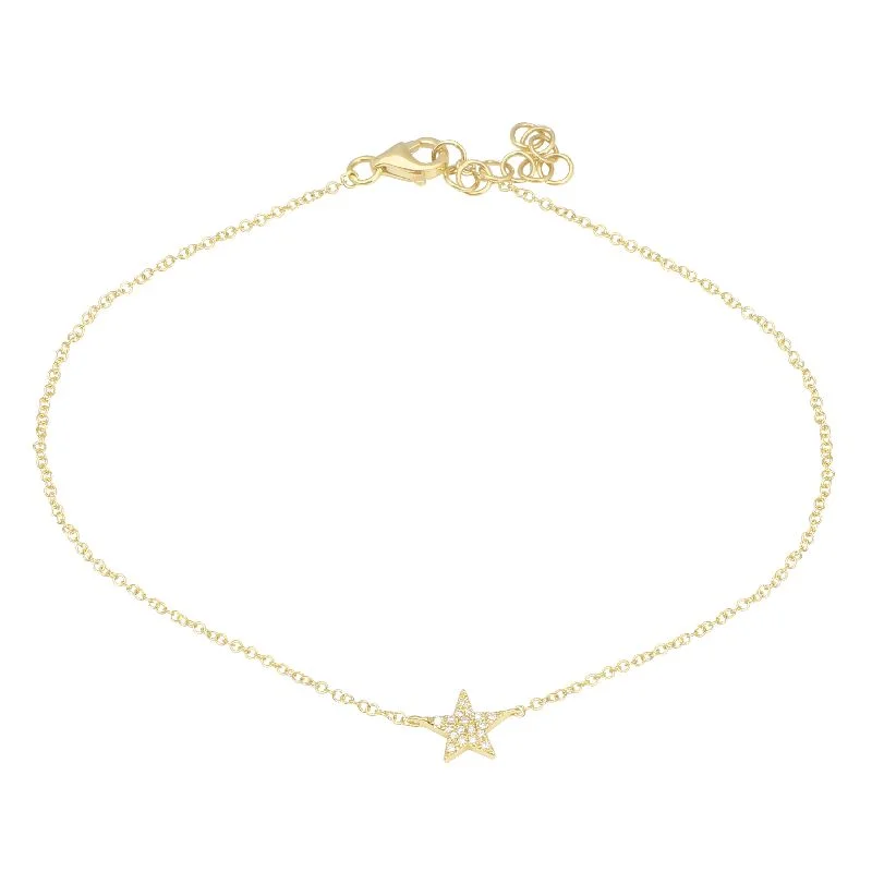 anklets for summer for women-14K Yellow Gold Star Diamond Anklet