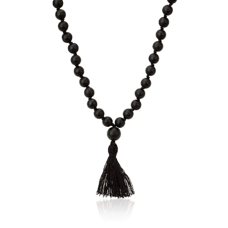 minimalist necklace for women-LH x JA Akasha Onyx Mala Bead Tassel Necklace | Ready to Ship