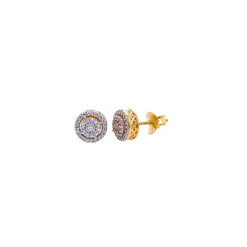 flower earrings for women-Diamond Round Earrings (14K)