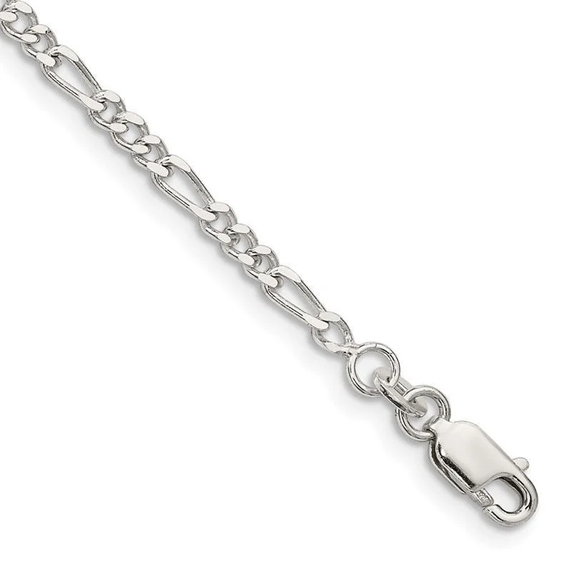 diamond anklets for women-Sterling Silver 2.5mm Figaro Chain Anklet