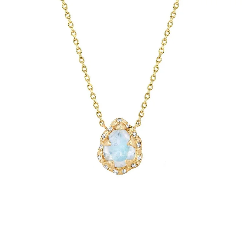 cute pendant necklace for women-Micro Queen Water Drop Moonstone Necklace with Sprinkled Diamonds