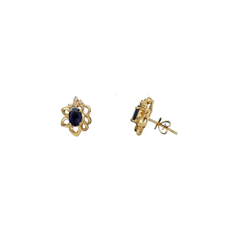 hoop earrings with pearls for women-Sapphire With Diamond Stud Earrings (14K)