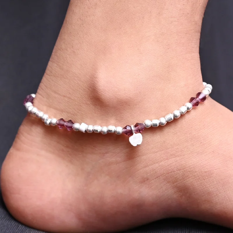 gemstone ankle bracelets for women-Silver Beads Anklet