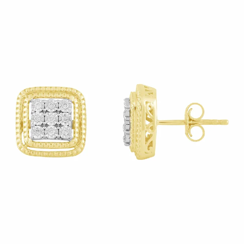 boho earrings for women-Diamond Square Stud Earrings (14K)