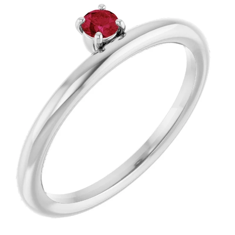 classic solitaire engagement rings for women-14K White Lab-Grown Ruby Stackable Ring