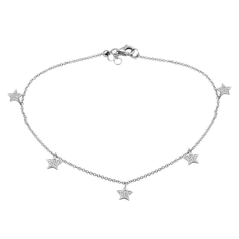 silver ankle bracelets for women-14K White Gold Diamond Star Anklet