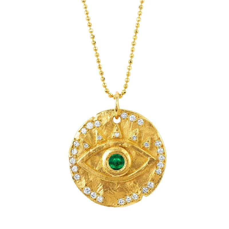 birthstone pendant necklace for women-18k Emerald Eye of Protection Coin Pendant