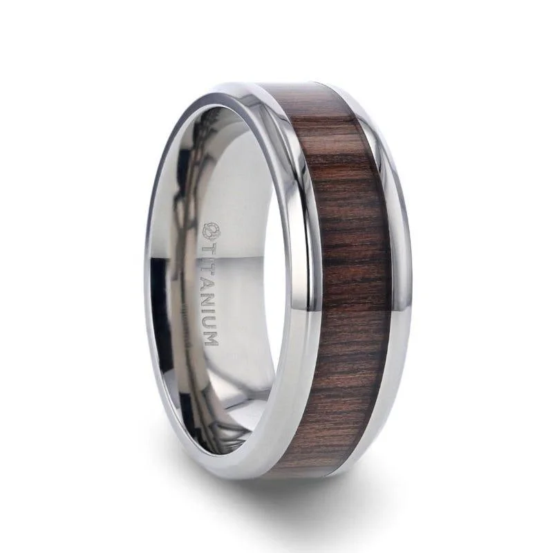 emerald cut engagement rings for women-SCOTIA Beveled Titanium Ring with Black Walnut Wood Inlay - 8mm