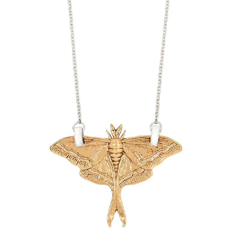 silver necklace for women-Luna Moth Necklace in Bronze