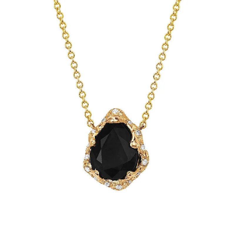 unique necklace for women-Baby Queen Water Drop Onyx Necklace with Sprinkled Diamonds