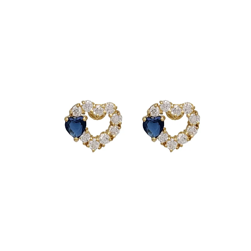 dainty earrings for women-Zirconia Open Heart Stud Earrings (14K)