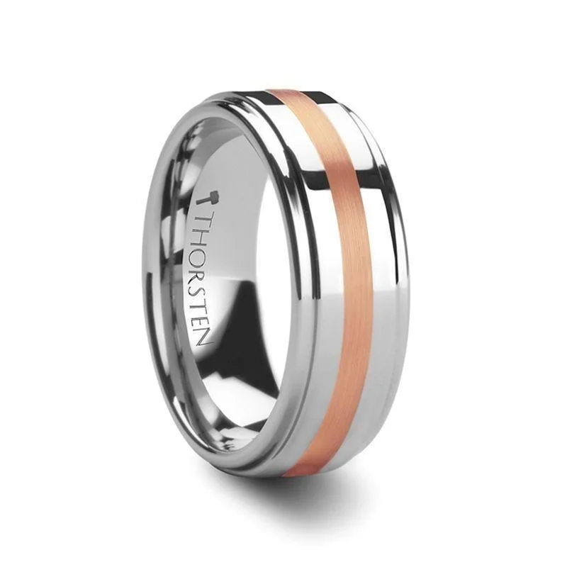 black diamond engagement rings for women-NICOLAUS Rose Gold Inlaid Raised Center Tungsten Carbide Ring - 8mm