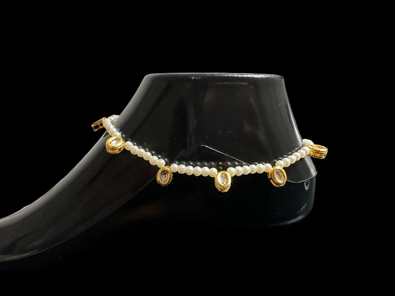 adjustable anklets for women-Kundan and pearl anklets ( READY TO SHIP )