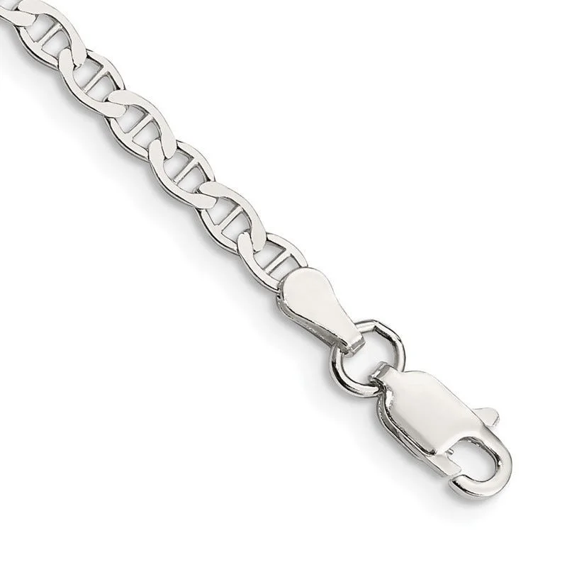 anklets for beach parties for women-Sterling Silver 3.1mm Flat Anchor Chain Anklet